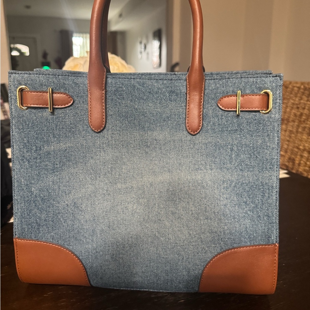 Ralph Lauren Denim and Brown Leather Tote